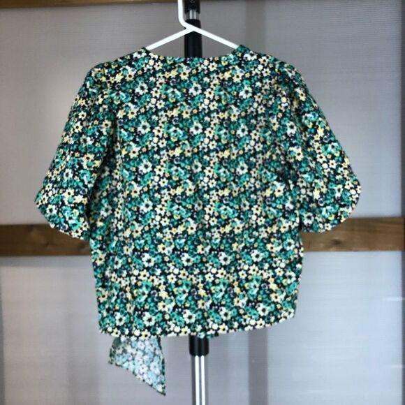 Only Riri i Gron Green Yellow Balloon Short Sleeve‎ Wrap Blouse Sz M - Picture 3 of 10